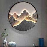 Modern Round Rock Slab Wall Sconce with Mountain Scenery Painting LED Lighting