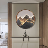 Modern Round Rock Slab Wall Sconce with Mountain Scenery Painting LED Lighting