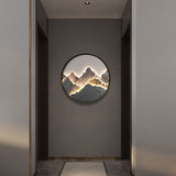Modern Round Rock Slab Wall Sconce with Mountain Scenery Painting LED Lighting