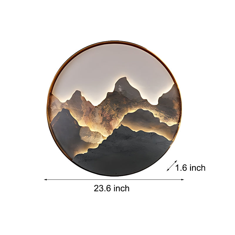 Modern Round Rock Slab Wall Sconce with Mountain Scenery Painting LED Lighting