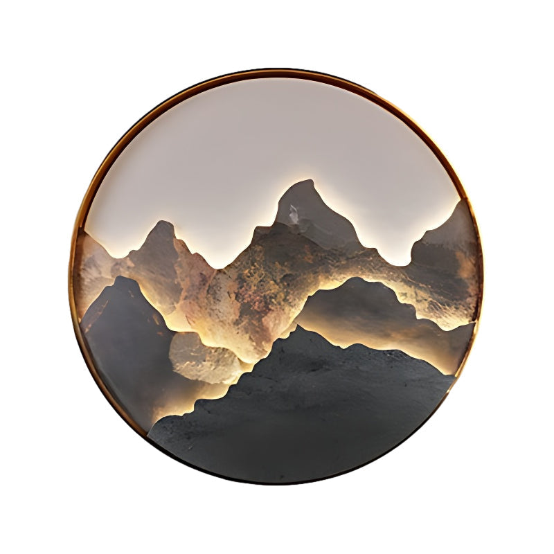 Modern Round Rock Slab Wall Sconce with Mountain Scenery Painting LED Lighting