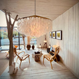 Modern Round Shell Pendant Light Coastal Chandelier for Living Room and Bedroom