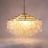 Modern Round Shell Pendant Light Coastal Chandelier for Living Room and Bedroom