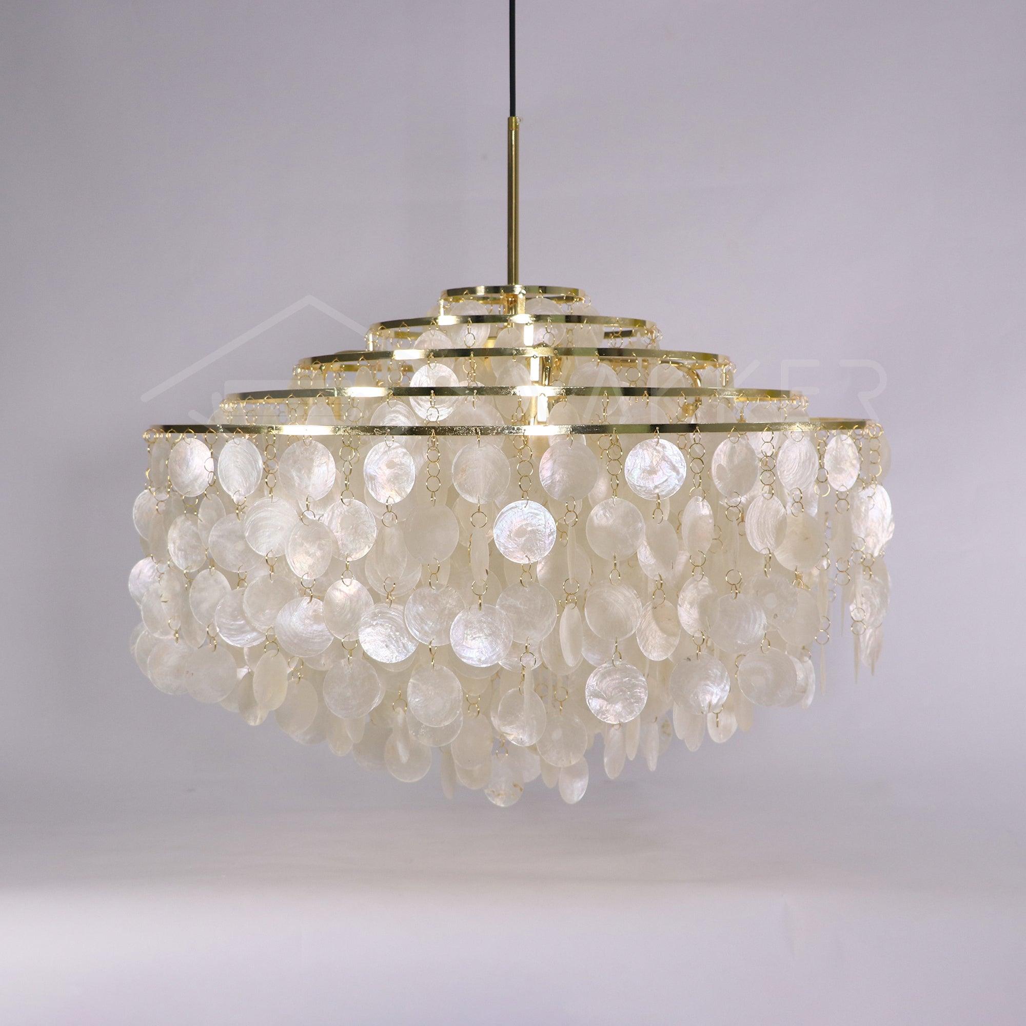 Modern Round Shell Pendant Light Coastal Chandelier for Living Room and Bedroom