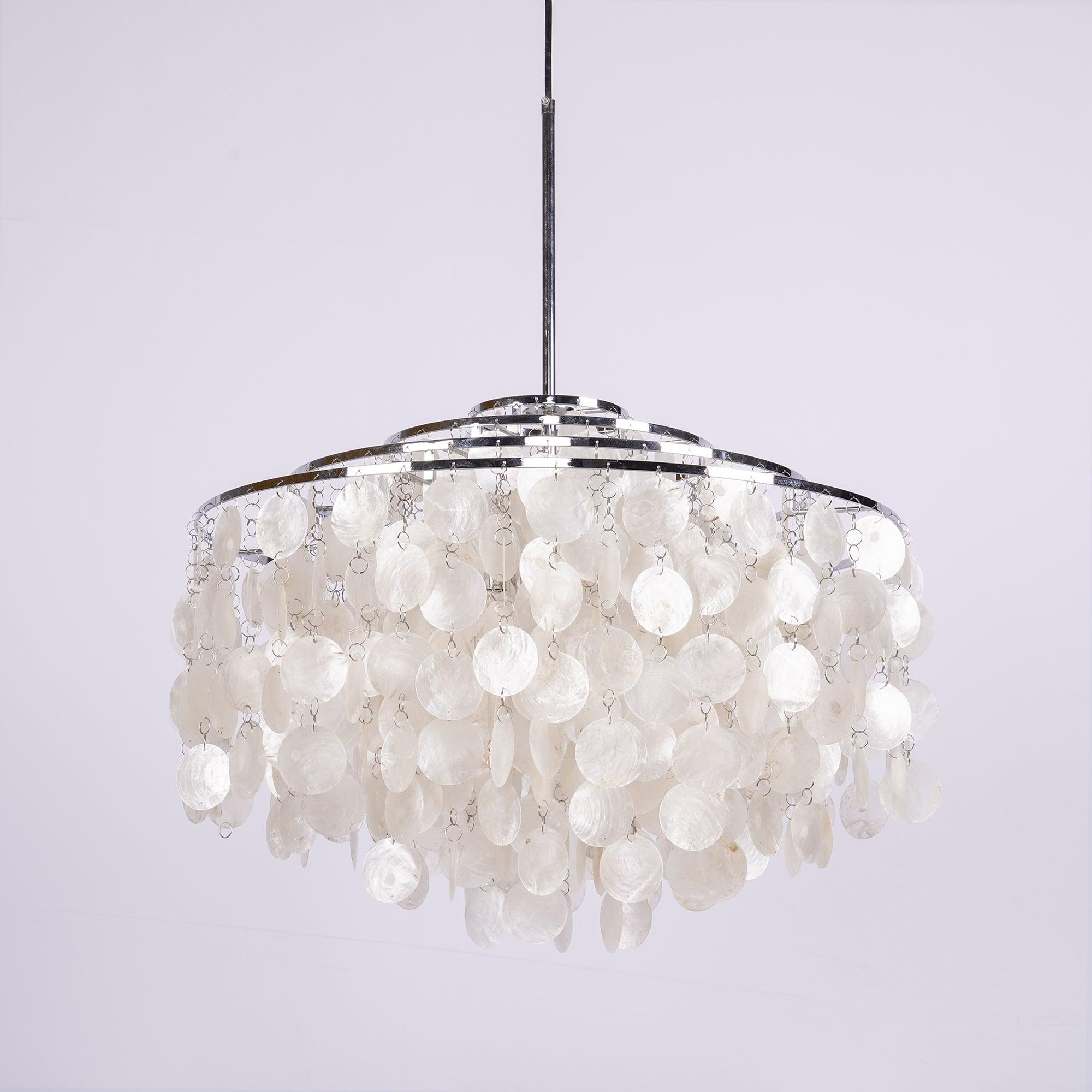 Modern Round Shell Pendant Light Coastal Chandelier for Living Room and Bedroom