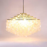 Modern Round Shell Pendant Light Coastal Chandelier for Living Room and Bedroom