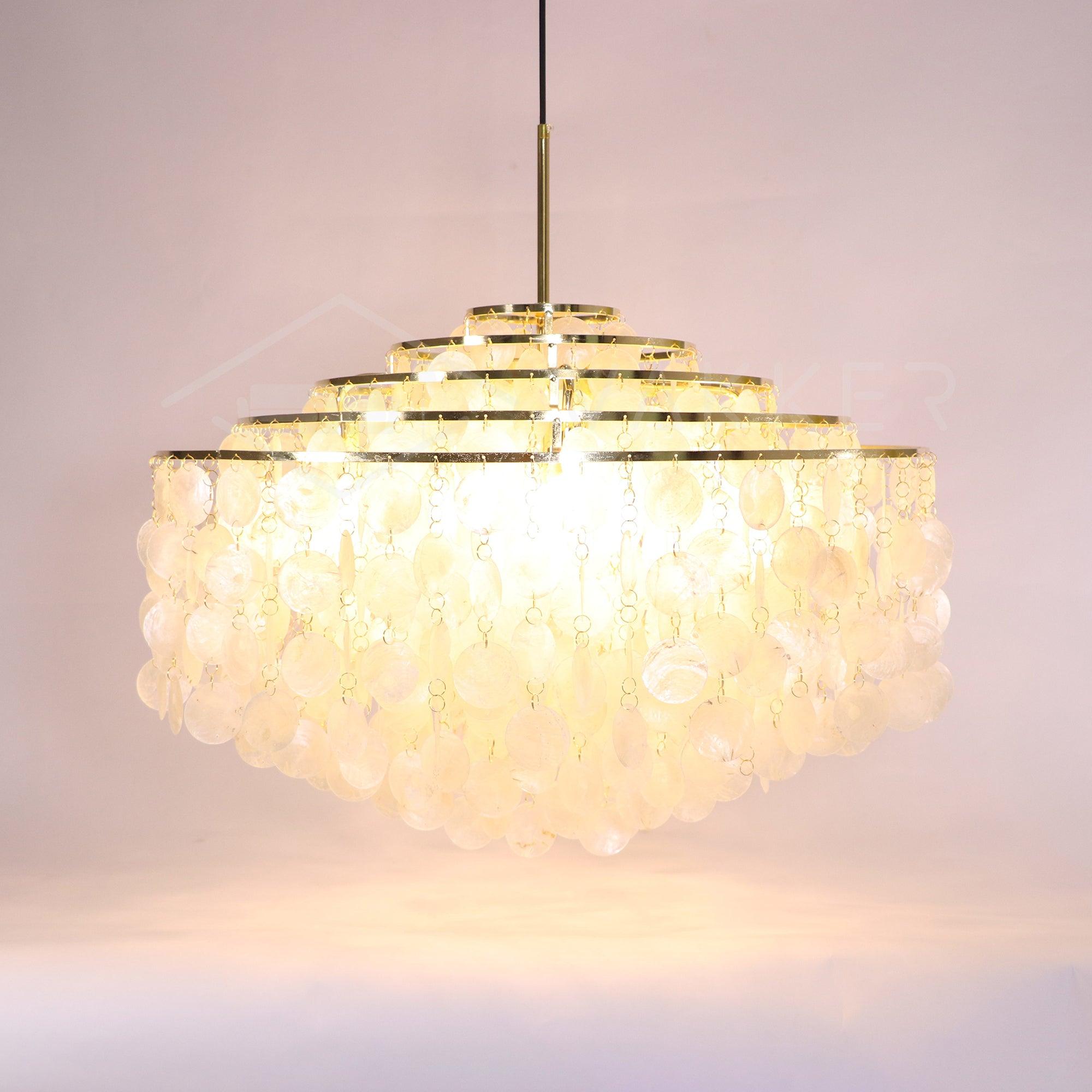 Modern Round Shell Pendant Light Coastal Chandelier for Living Room and Bedroom