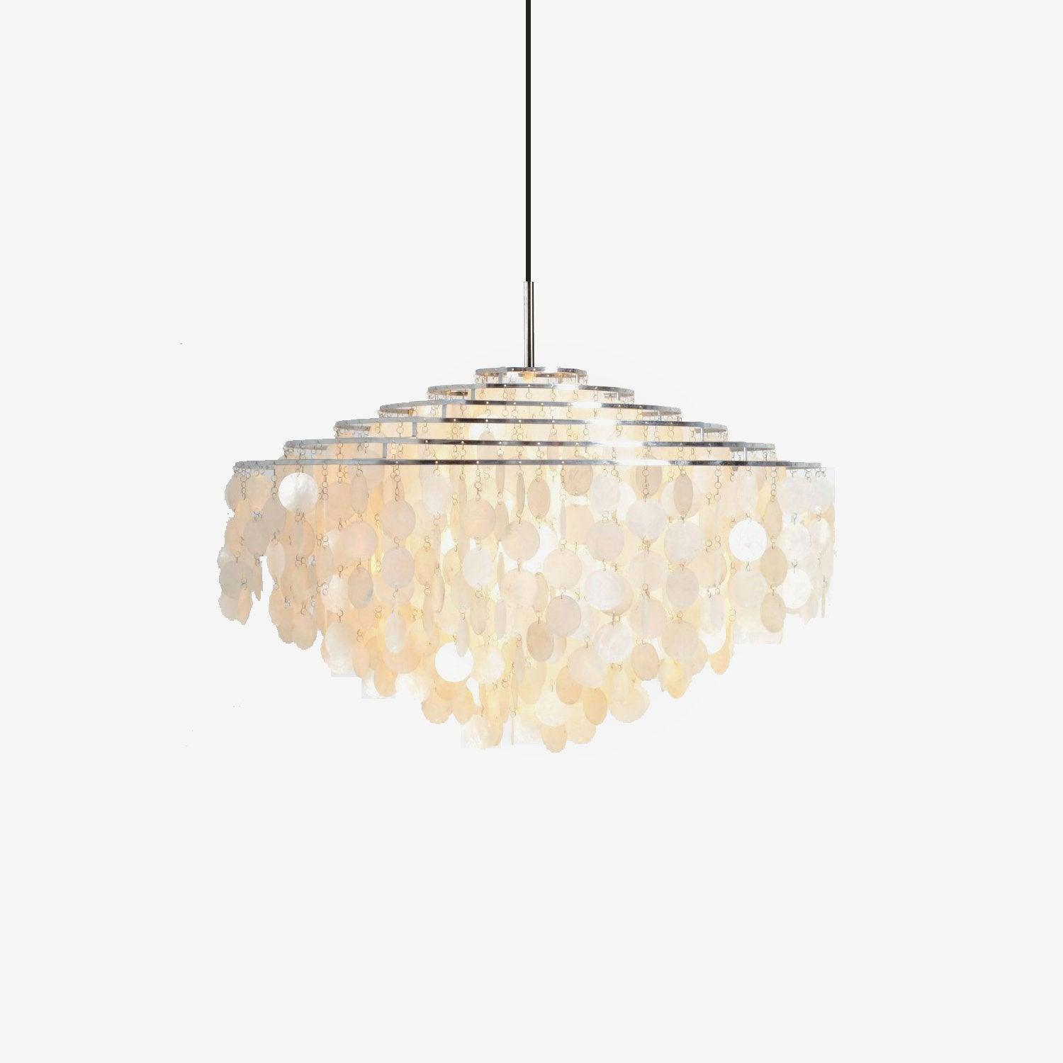 Modern Round Shell Pendant Light Coastal Chandelier for Living Room and Bedroom