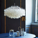 Modern Round Shell Pendant Light Coastal Chandelier for Living Room and Bedroom