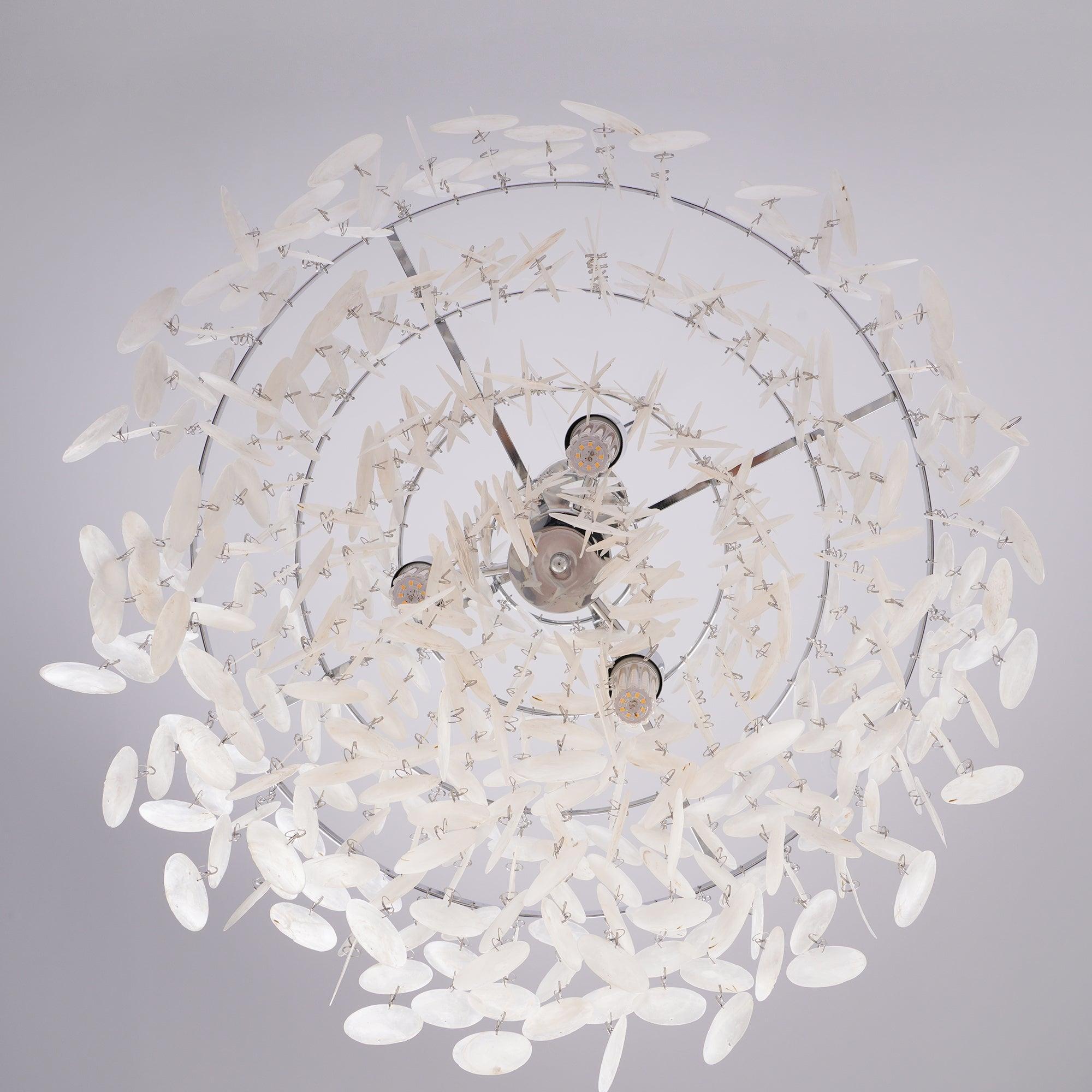 Modern Round Shell Pendant Light Coastal Chandelier for Living Room and Bedroom