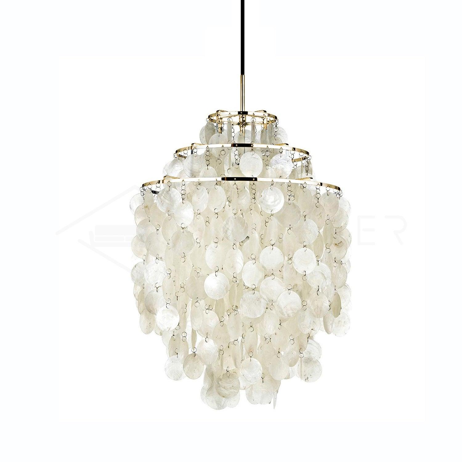 Modern Round Shell Pendant Light Coastal Chandelier for Living Room and Bedroom