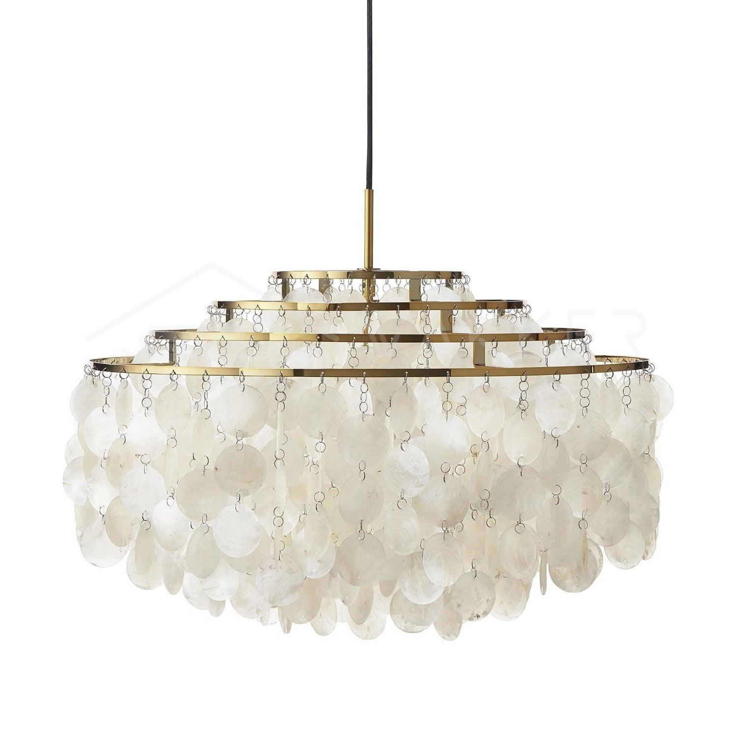 Modern Round Shell Pendant Light Coastal Chandelier for Living Room and Bedroom