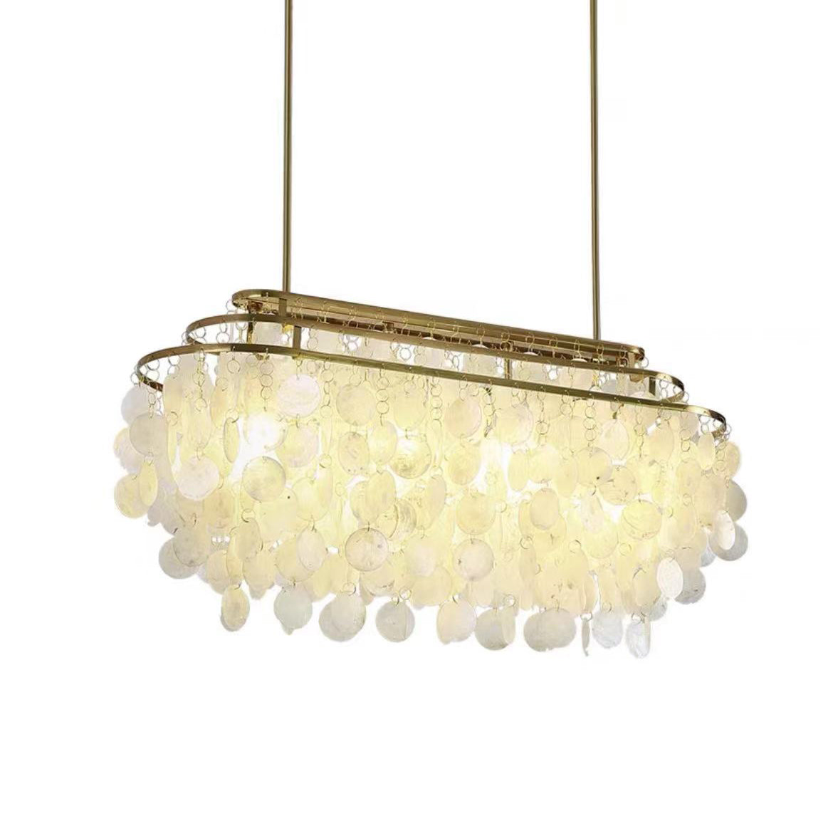 Modern Round Shell Pendant Light Coastal Chandelier for Living Room and Bedroom