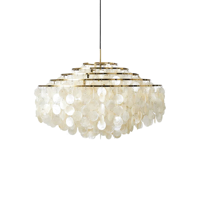 Modern Round Shell Pendant Light Coastal Chandelier for Living Room and Bedroom