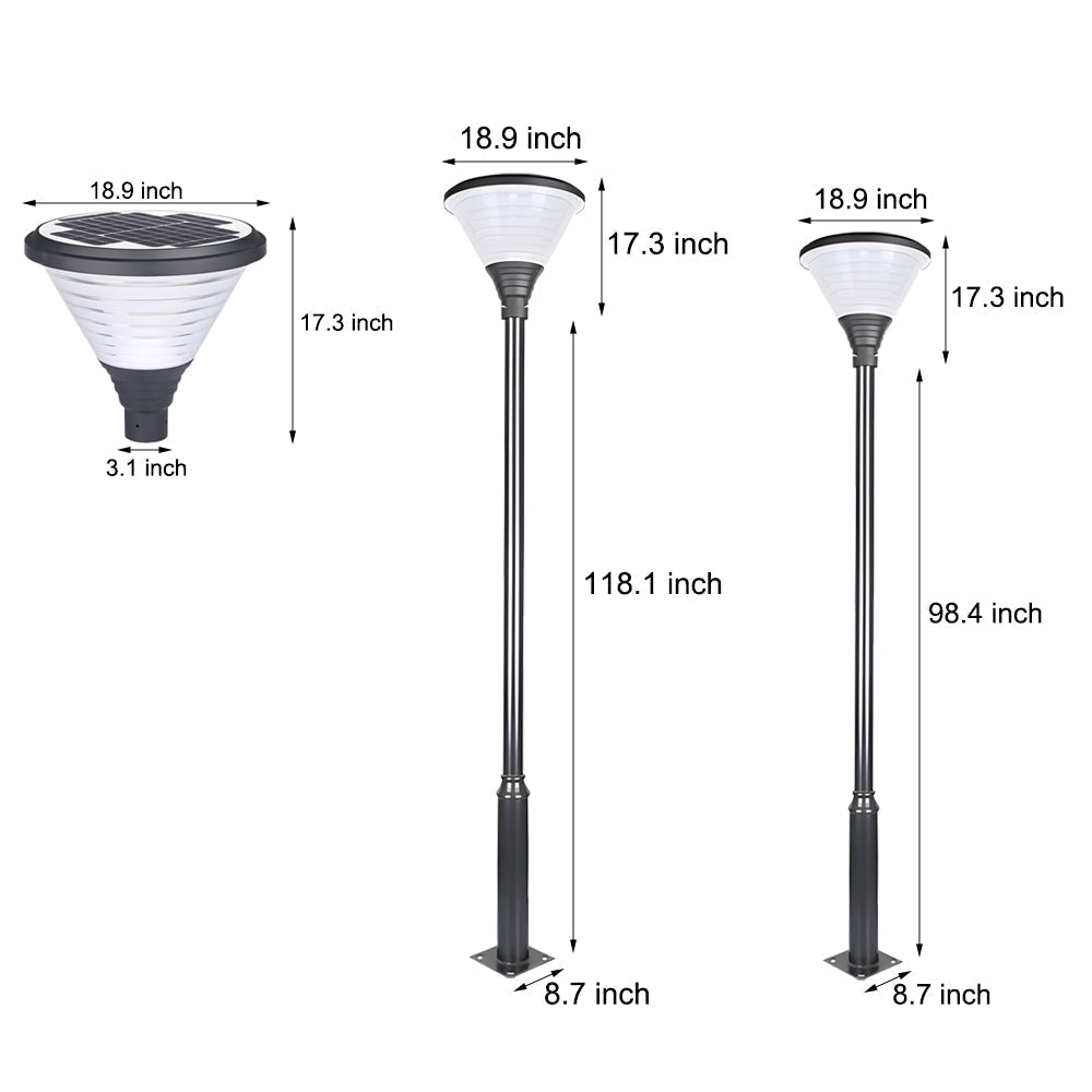 Modern Round Solar LED Outdoor Lamp Post Black Finish Dusk to Dawn Sensor Lighting