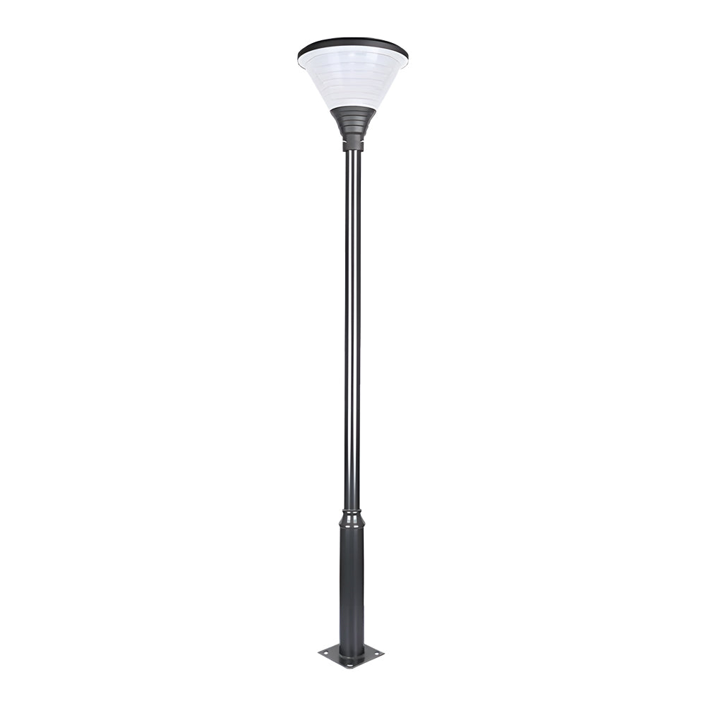 Modern Round Solar LED Outdoor Lamp Post Black Finish Dusk to Dawn Sensor Lighting