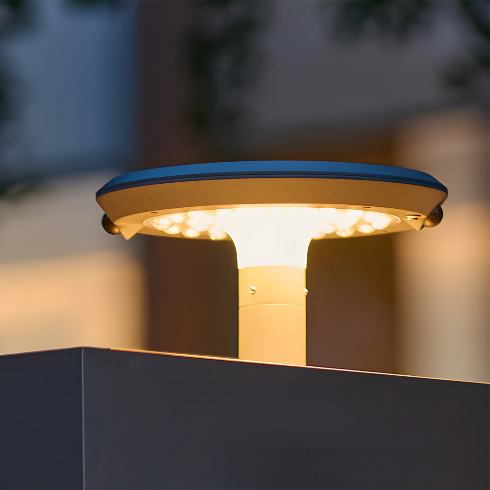 Modern Round Solar LED Outdoor Post Light with Dual Motion Sensor and IP55 Waterproof Gray Finish