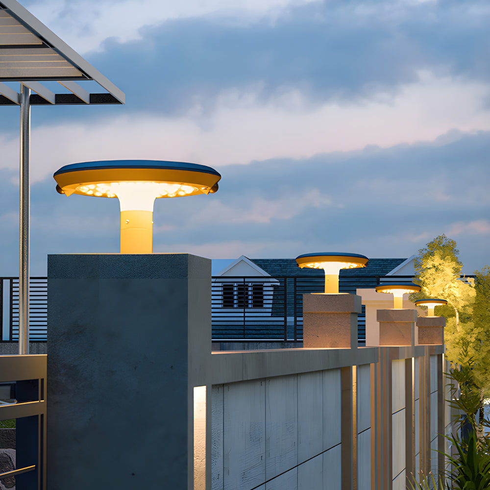 Modern Round Solar LED Outdoor Post Light with Dual Motion Sensor and IP55 Waterproof Gray Finish