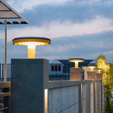 Modern Round Solar LED Outdoor Post Light with Dual Motion Sensor and IP55 Waterproof Gray Finish