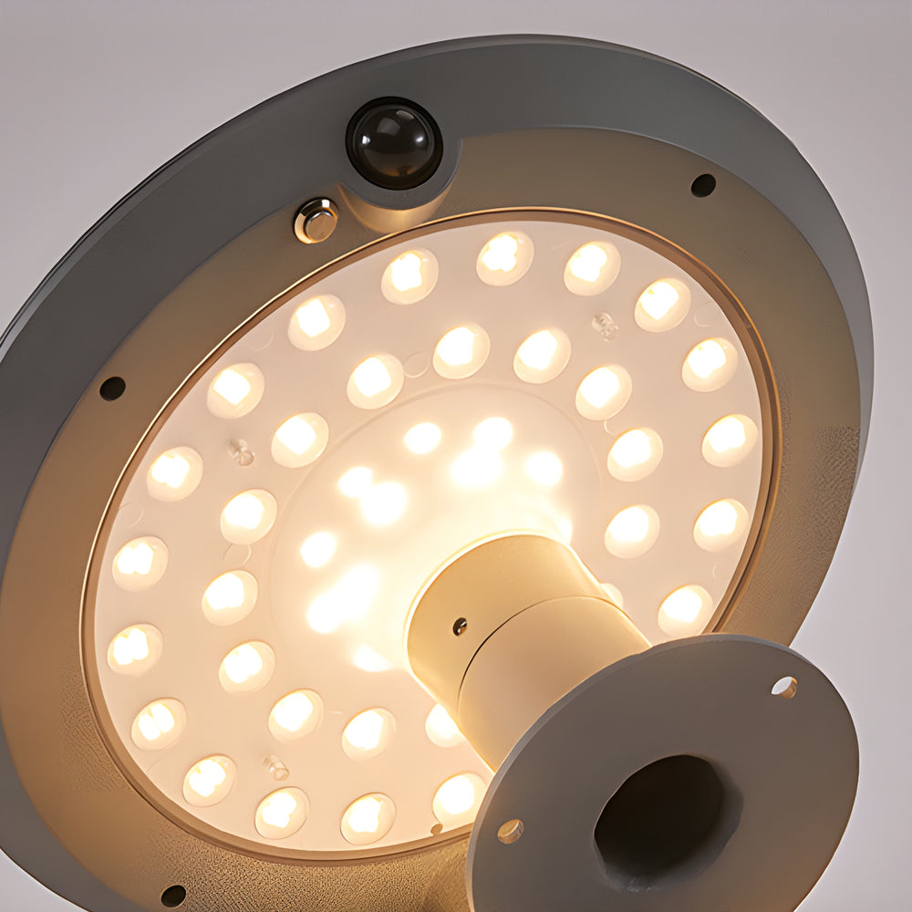 Modern Round Solar LED Outdoor Post Light with Dual Motion Sensor and IP55 Waterproof Gray Finish