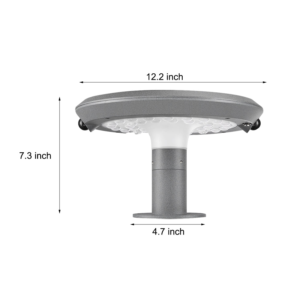 Modern Round Solar LED Outdoor Post Light with Dual Motion Sensor and IP55 Waterproof Gray Finish