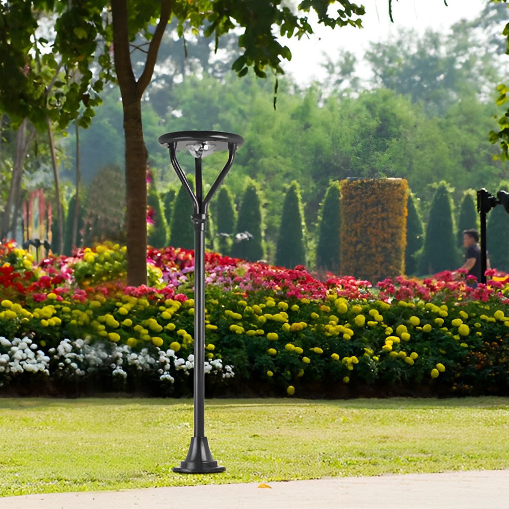 Modern Round Solar Powered Outdoor Pillar Light IP65 Waterproof LED Lamp Post for Garden Path