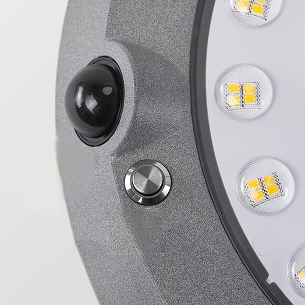 Modern Round Solar Powered Outdoor Wall Light with Dual Motion Sensor in Gray