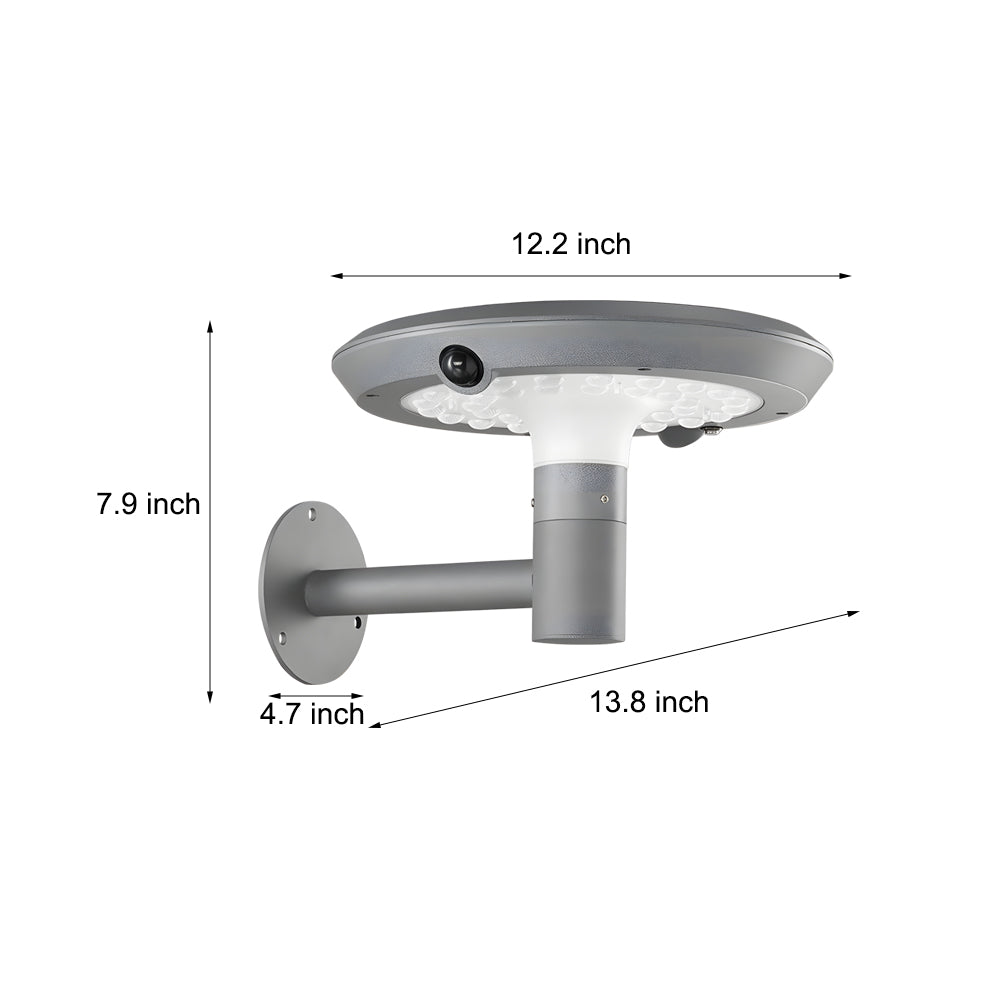 Modern Round Solar Powered Outdoor Wall Light with Dual Motion Sensor in Gray
