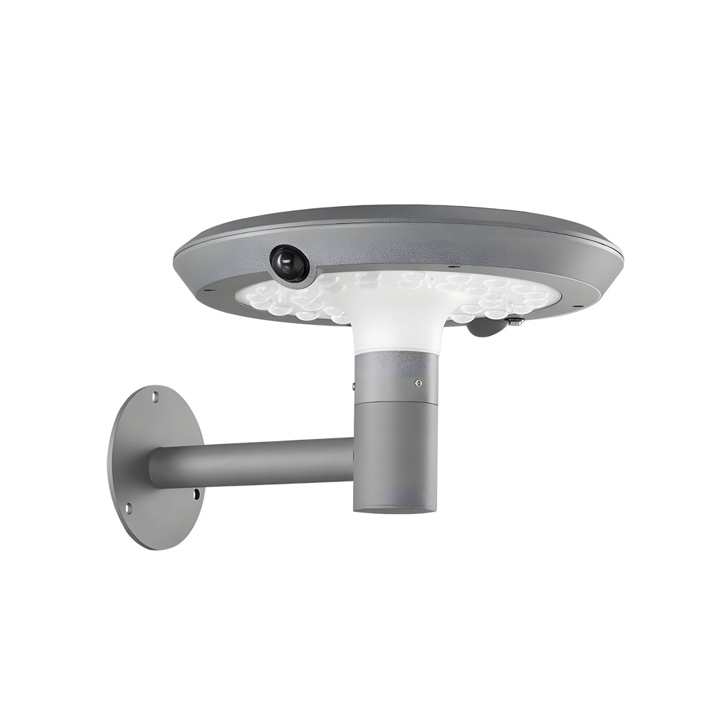 Modern Round Solar Powered Outdoor Wall Light with Dual Motion Sensor in Gray