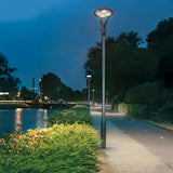 Modern Round Waterproof LED Outdoor Post Top Light Single or Double Arm Black Aluminum Pathway Fixture