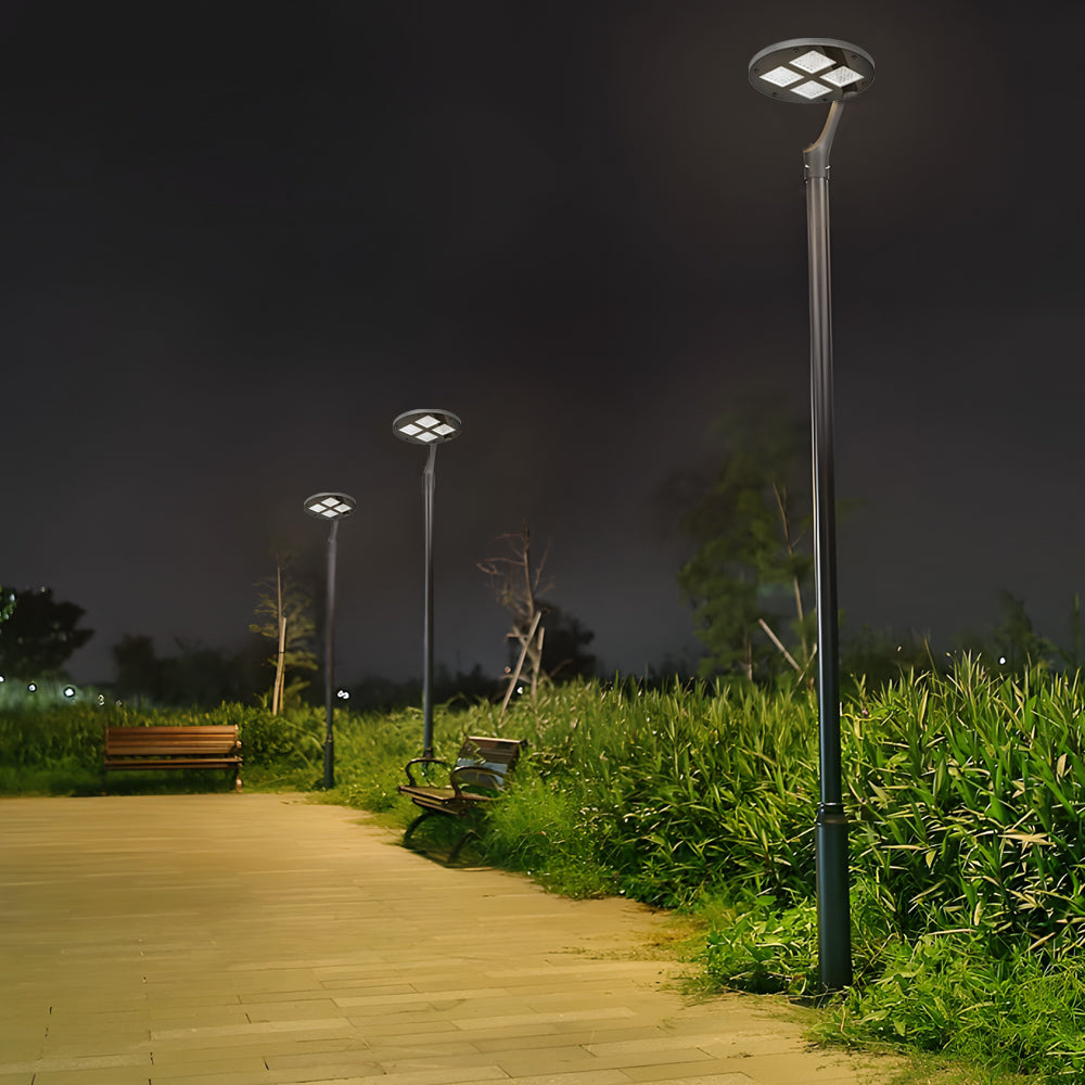 Modern Round Waterproof LED Outdoor Post Top Light Single or Double Arm Black Aluminum Pathway Fixture
