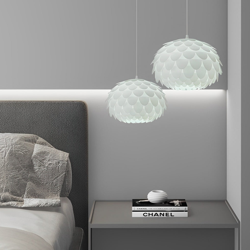 Modern Round White Fish Scale LED Pendant Light with Three Step Dimming Nordic Hanging Lamp