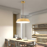 Modern Round Wood Grain LED Pendant Light Japanese Style 15 Inch Nordic Hanging Lamp