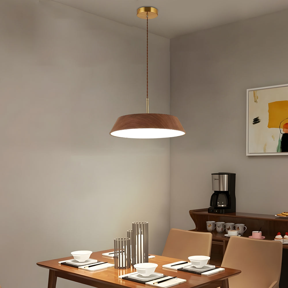 Modern Round Wood Grain LED Pendant Light Japanese Style 15 Inch Nordic Hanging Lamp