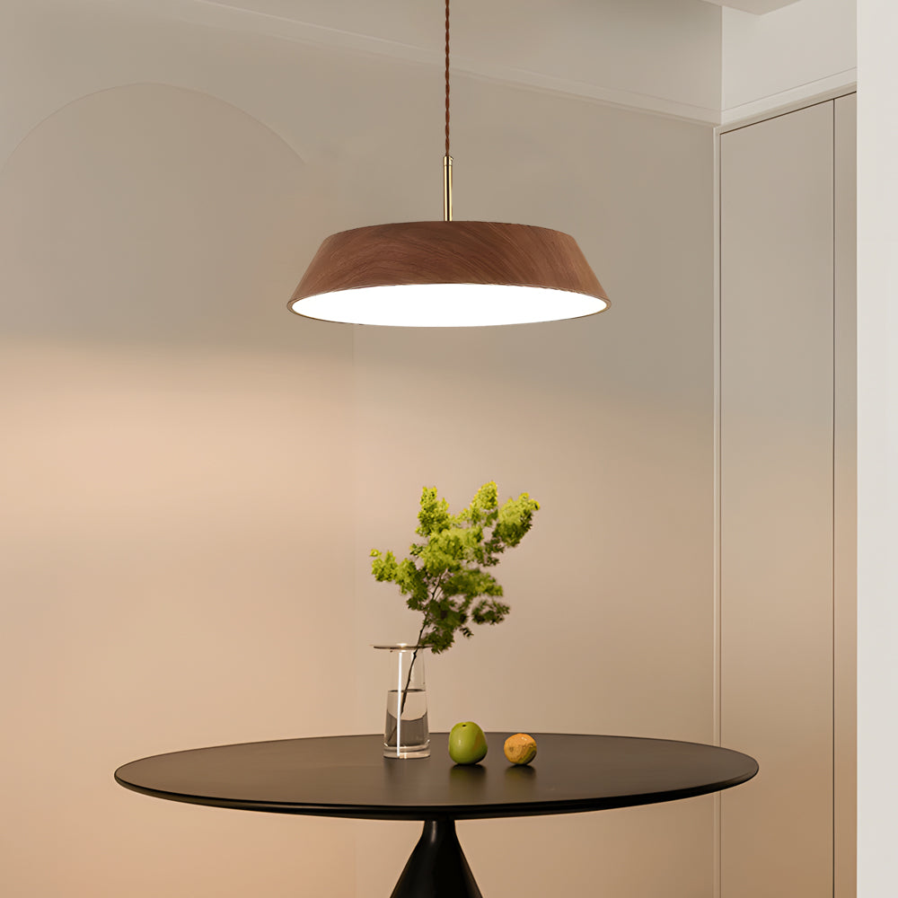 Modern Round Wood Grain LED Pendant Light Japanese Style 15 Inch Nordic Hanging Lamp