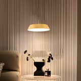 Modern Round Wood Grain LED Pendant Light Japanese Style 15 Inch Nordic Hanging Lamp