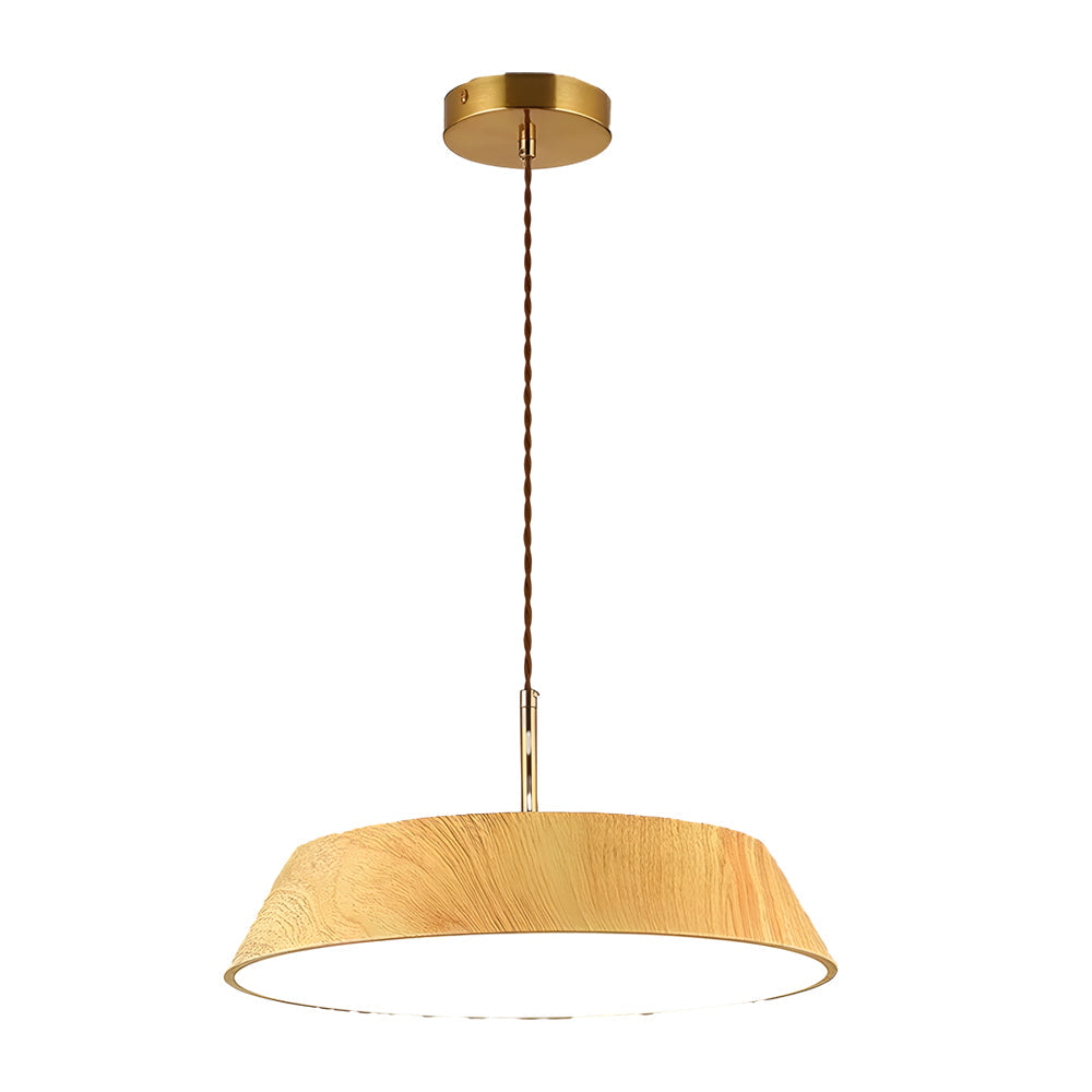 Modern Round Wood Grain LED Pendant Light Japanese Style 15 Inch Nordic Hanging Lamp