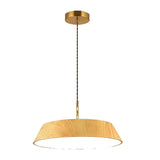 Modern Round Wood Grain LED Pendant Light Japanese Style 15 Inch Nordic Hanging Lamp