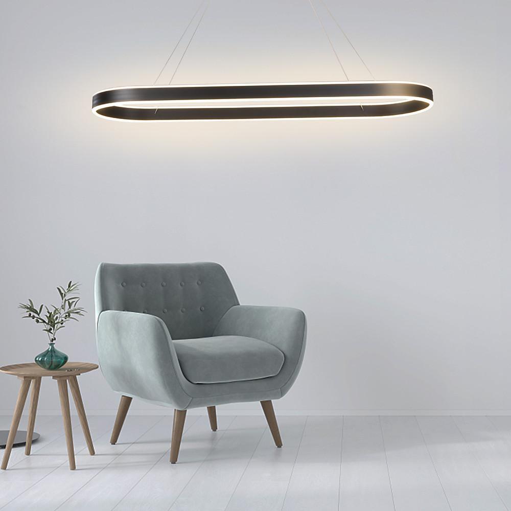 Modern Rounded Rectangle LED Pendant Light Dimmable Chandelier for Dining Room and Living Room