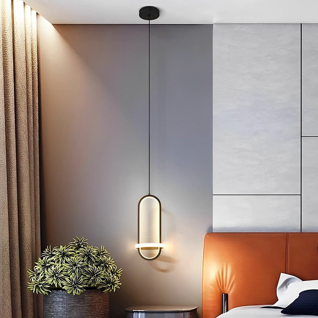 Modern Rounded Rectangle LED Pendant Light Fixture for Kitchen Island and Living Room