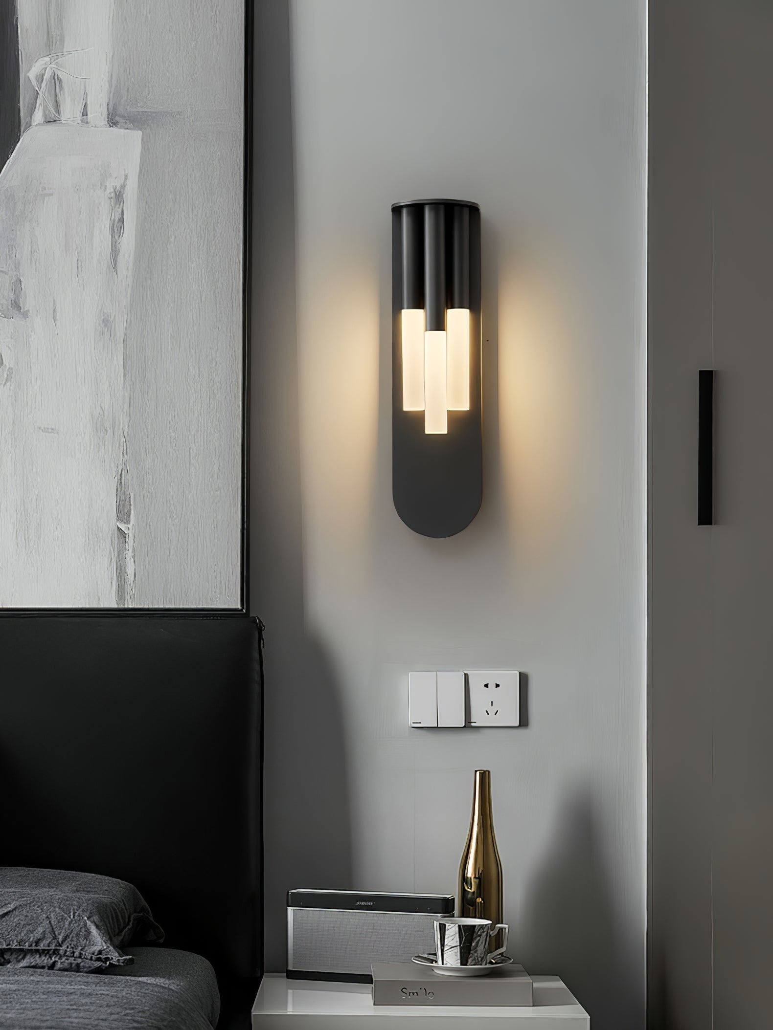 Modern Rousseau LED Wall Lamp Minimalist Indoor Sconce for Hallway and Living Room Gold Black Finish