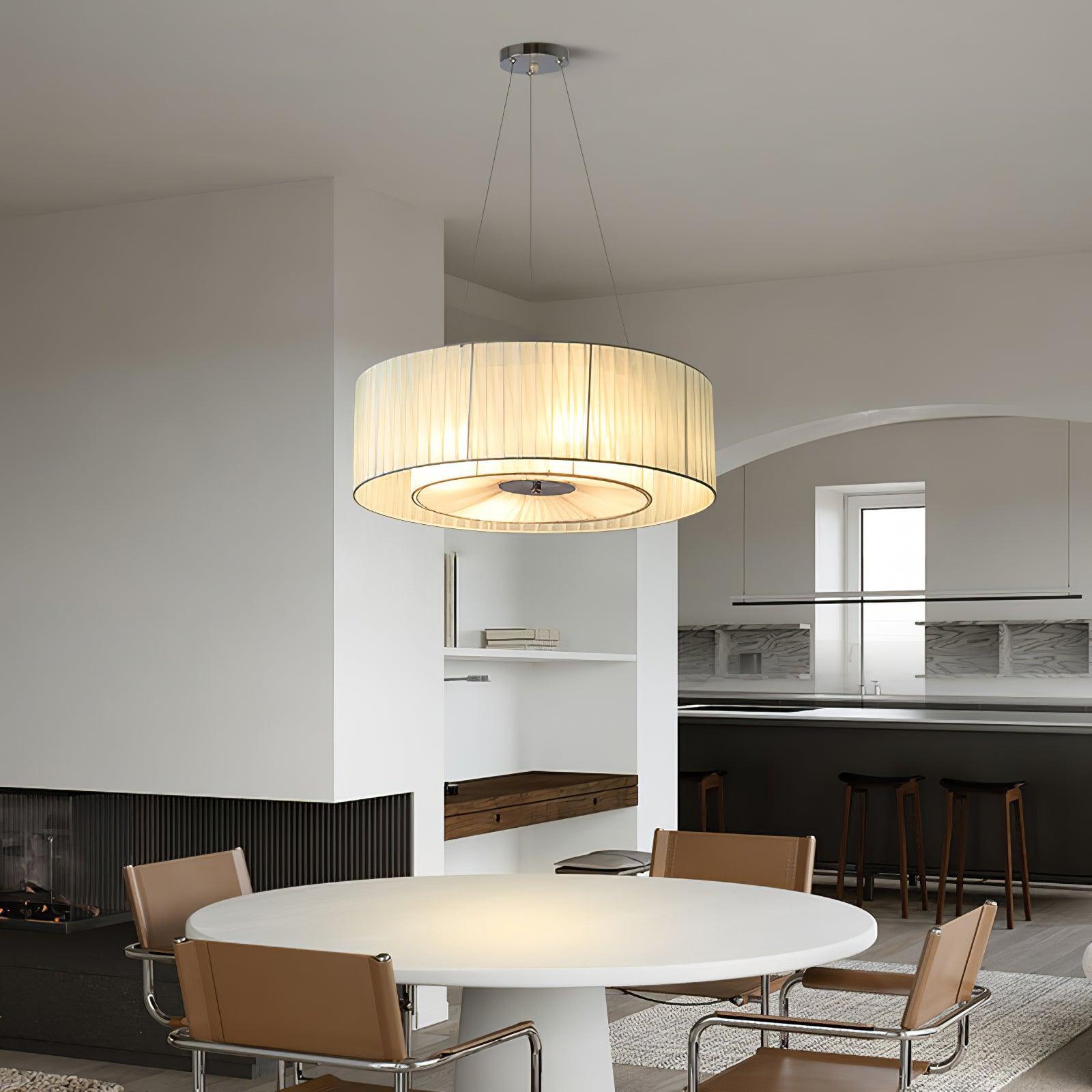 Modern Ruffle Pleated Fabric Pendant Light Japanese Style Beige Ceiling Hanging Lamp