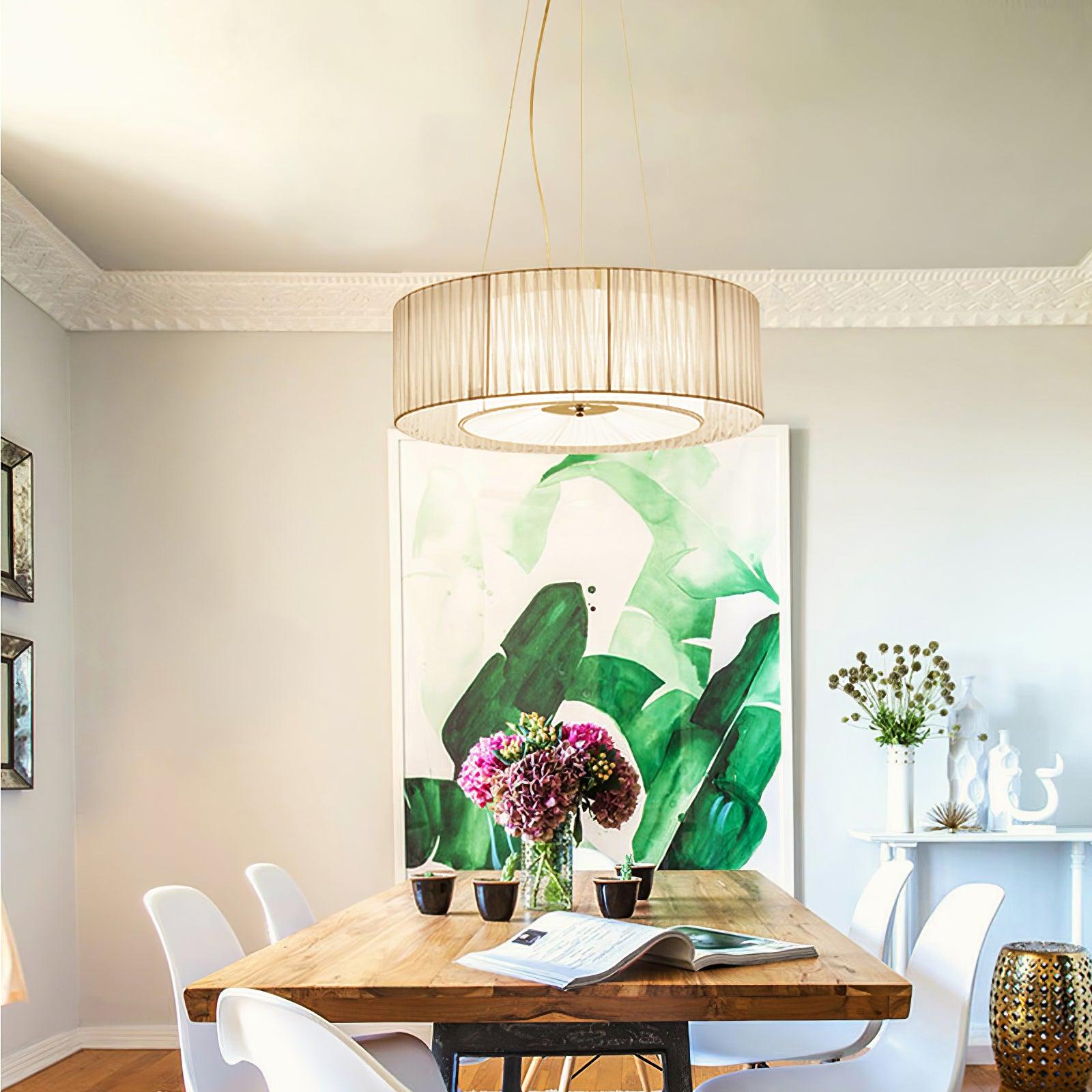 Modern Ruffle Pleated Fabric Pendant Light Japanese Style Beige Ceiling Hanging Lamp