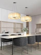 Modern Ruffle Pleated Fabric Pendant Light Japanese Style Beige Ceiling Hanging Lamp