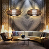 Modern Rustic Dark Brown Bamboo Round Pendant Light for Kitchen Island and Dining Room Lighting