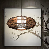 Modern Rustic Dark Brown Bamboo Round Pendant Light for Kitchen Island and Dining Room Lighting
