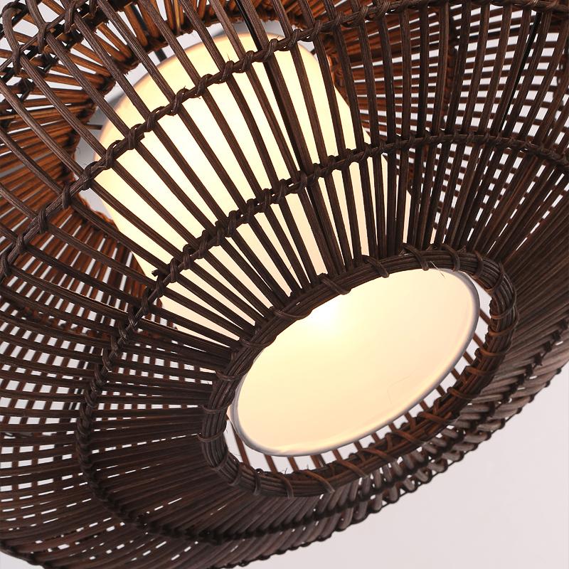 Modern Rustic Dark Brown Bamboo Round Pendant Light for Kitchen Island and Dining Room Lighting