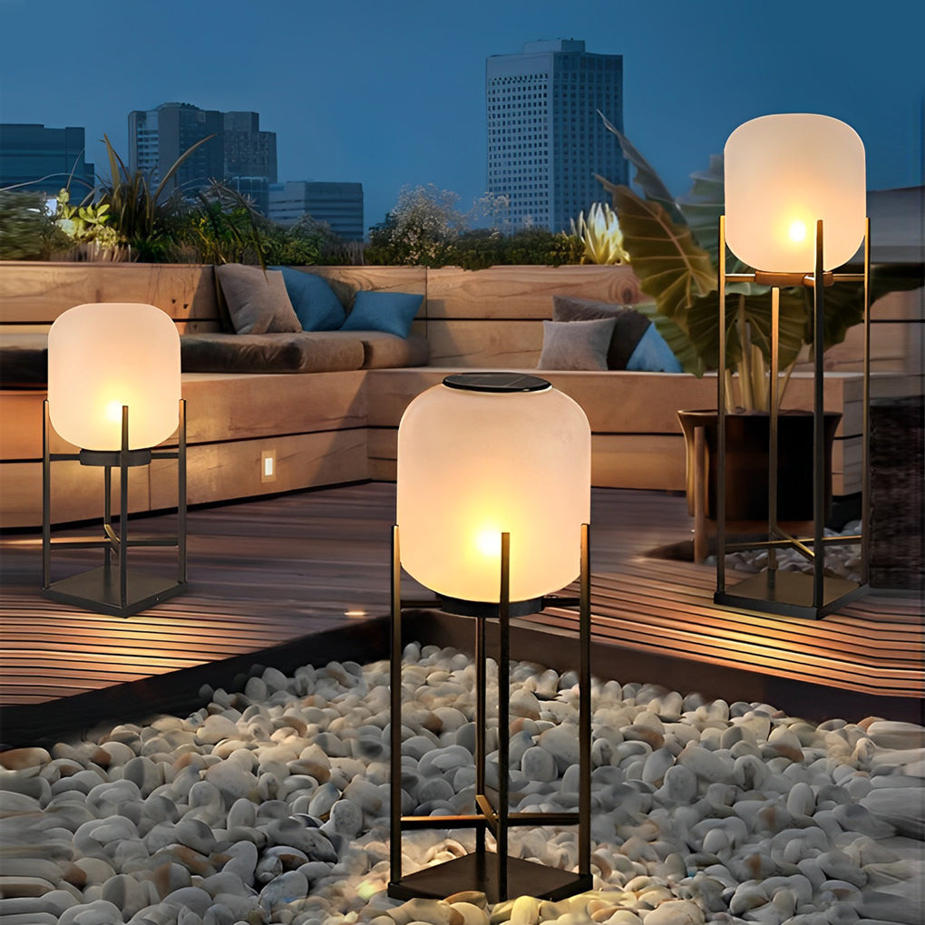 Modern Rustic LED Lantern Outdoor Floor Lamp IP65 Waterproof Solar and Hardwired Garden Light
