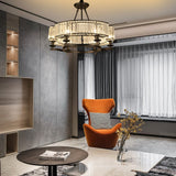 Modern Rustic Round Crystal Chandelier with Three Step Dimming Metal Frame for Living Room