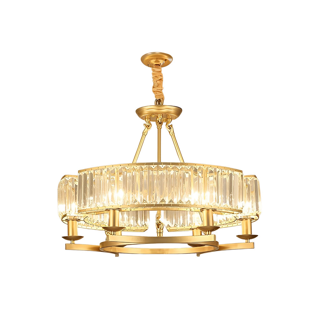 Modern Rustic Round Crystal Chandelier with Three Step Dimming Metal Frame for Living Room